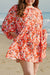 Mid-length orange dress with floral print, large size *