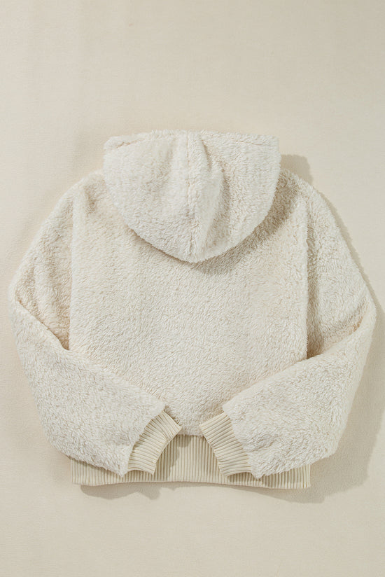 White teddy hoodie with contrasting ribbed edges