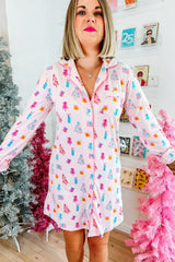 Vestido nocturno Camisa de Navidad rosa impresa árbol espumoso estampado