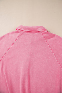 Oversized sweatshirt with balloon sleeves and snap collar in solid pink