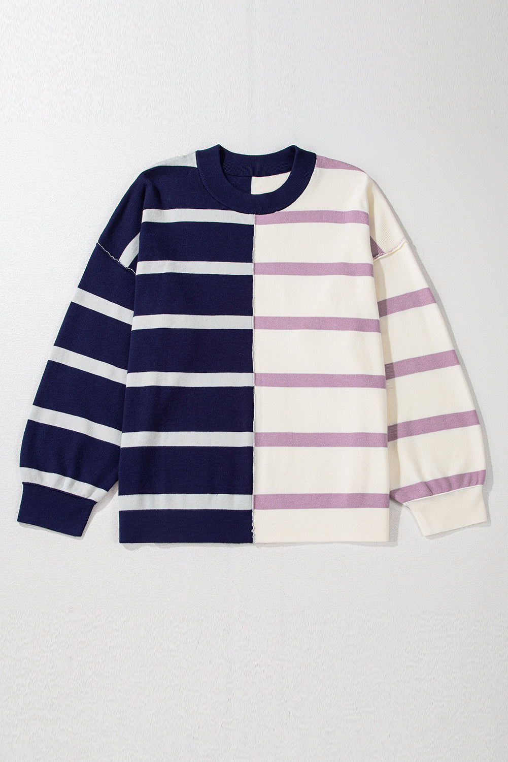 Blue striped color block oversized sweater