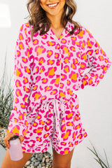 Ensemble pyjama rose chemise à manches longues et short à imprimé léopard-A WOMAN WE LOVE