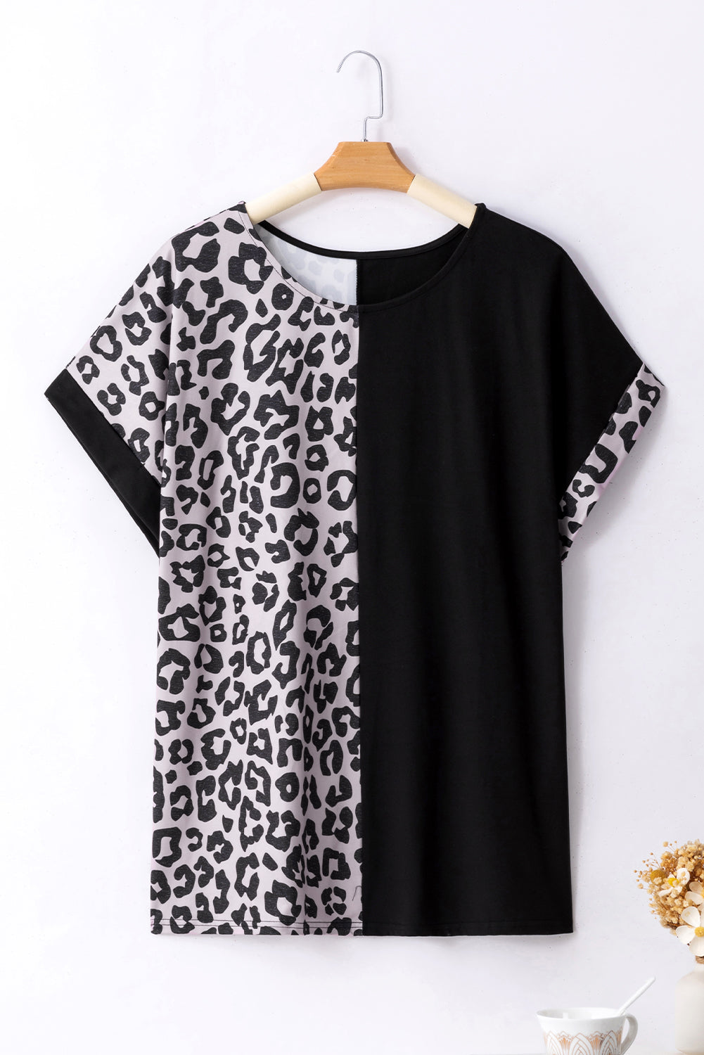 Camiseta de talla grande de mosaico de leopardo negro de leopardo