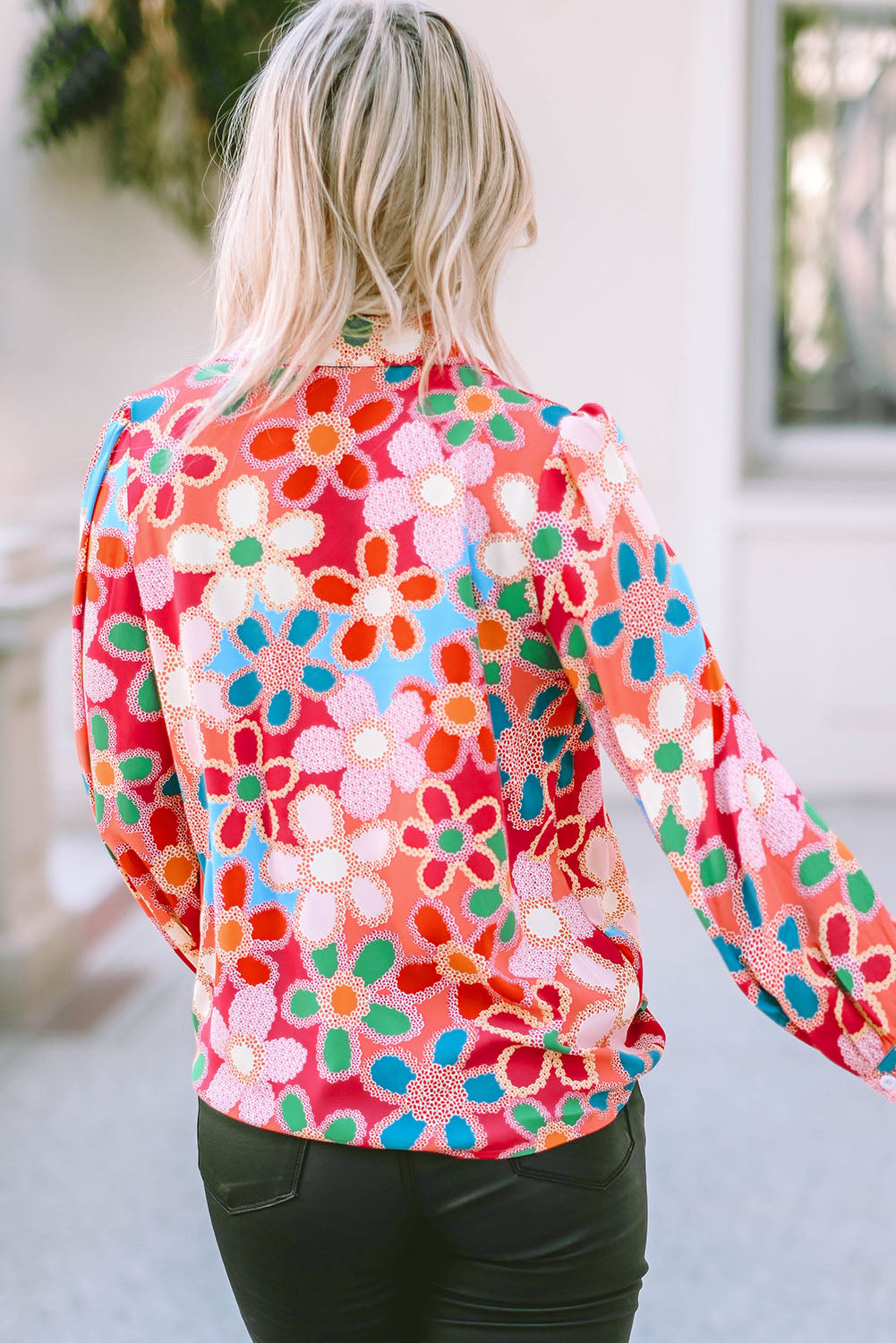 Camicia manica a bolle a stampa floreale multicolore