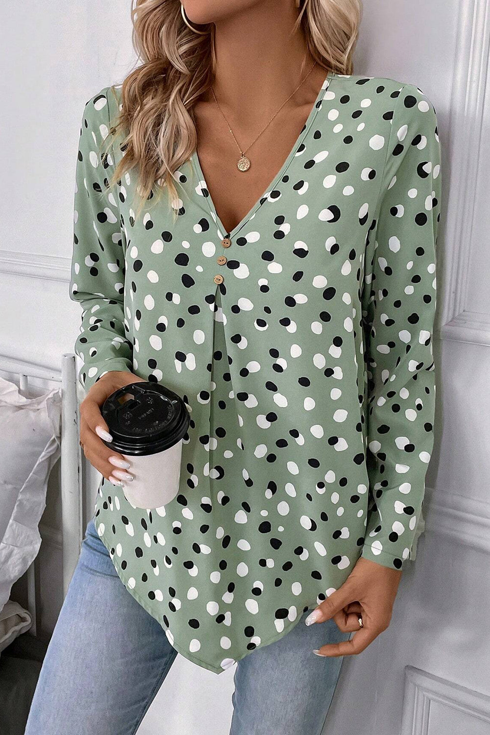 Chemisier vert à pois et imprimé boutonné *-A WOMAN WE LOVE