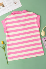 Top de cola corta y V -collar con rayas rosas