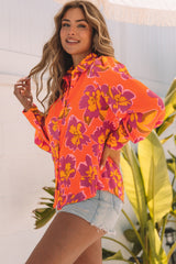 Chemise orange à manches lanternes et imprimé floral-A WOMAN WE LOVE