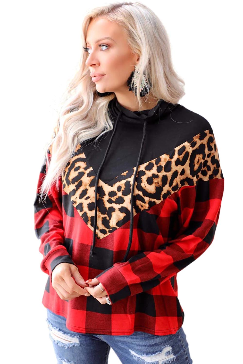 Rolled-collar switch in patchwork leopard chevs and red chevrons