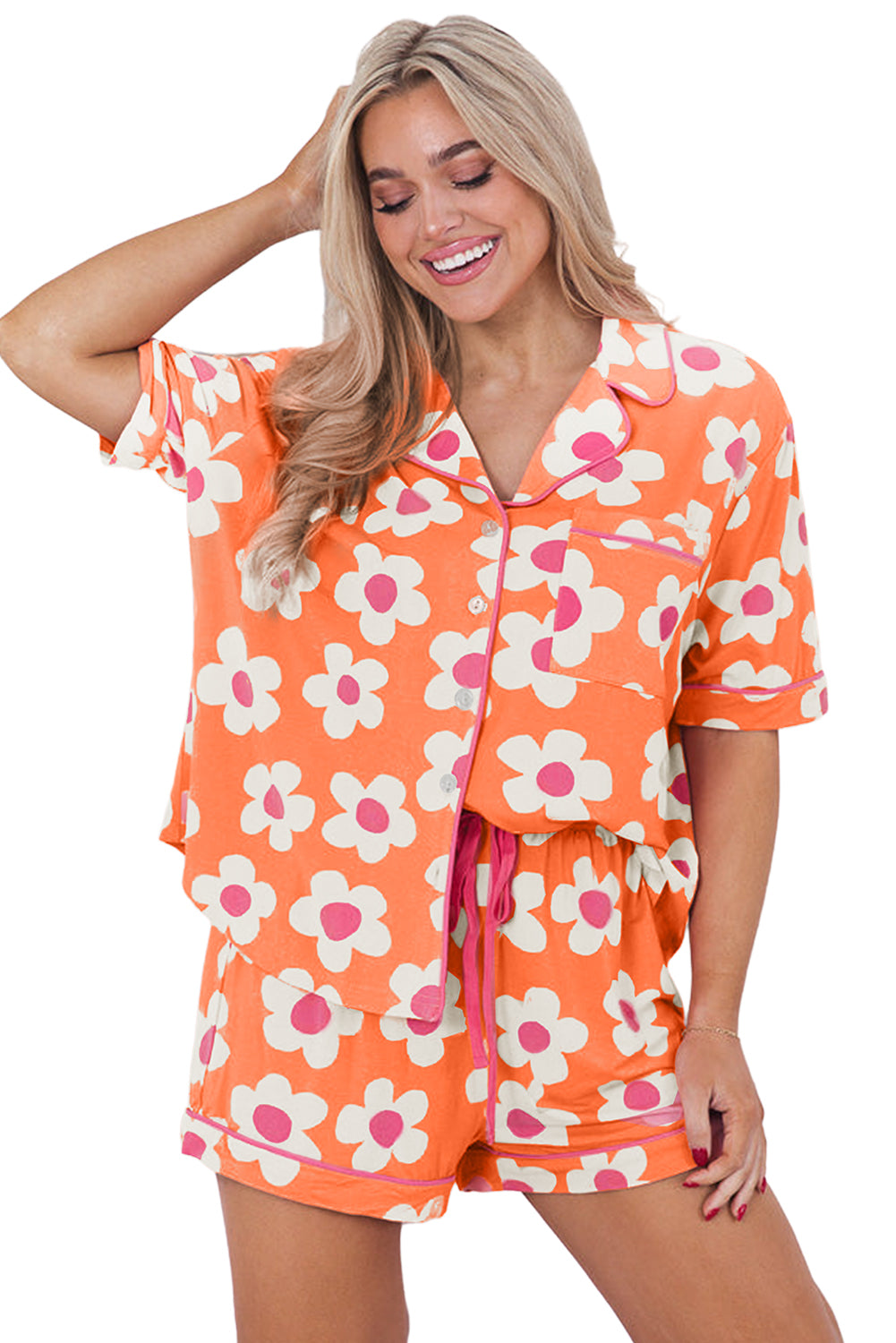 Estampado de flor de naranja set de pijama