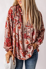 Blouse imprimée rose fendue à col en V-A WOMAN WE LOVE