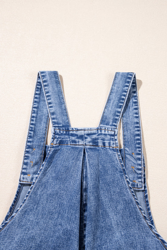 Light Blue Wide Leg Denim Overalls with Buttoned Straps