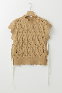 Light beige heevered sealed collar sweater with a boasted edge