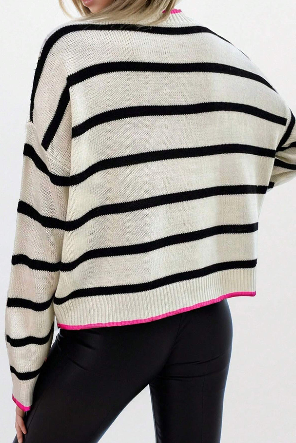 Blanc Stripe Color Contrast Drop Spolder Crew Noup Pull