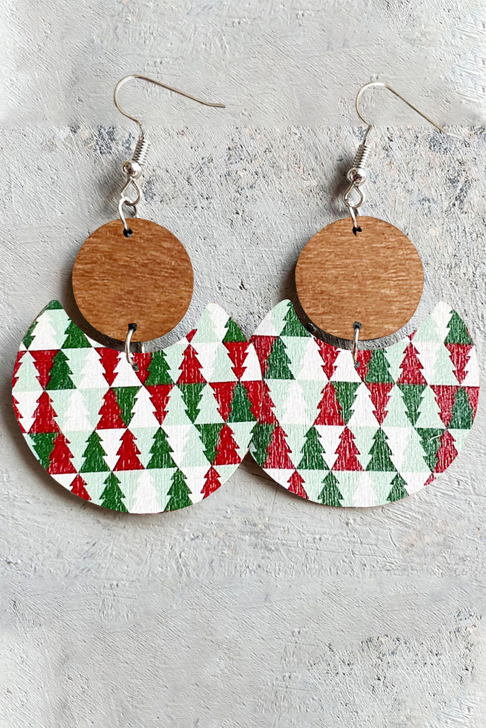 Boucles d'oreilles en bois à motif de damier de Noël vert foncé