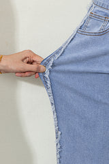 Jean droit patchwork à rayures contrastées et panneau latéral effiloché Beau Blue