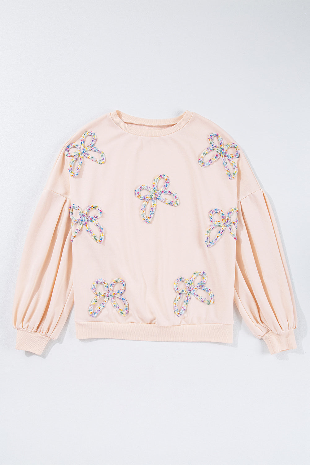 Sweat-shirt oversize à manches lanterne et nœud brodé parchemin