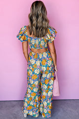 Combinaison taille haute froncée à imprimé floral jaune *-A WOMAN WE LOVE