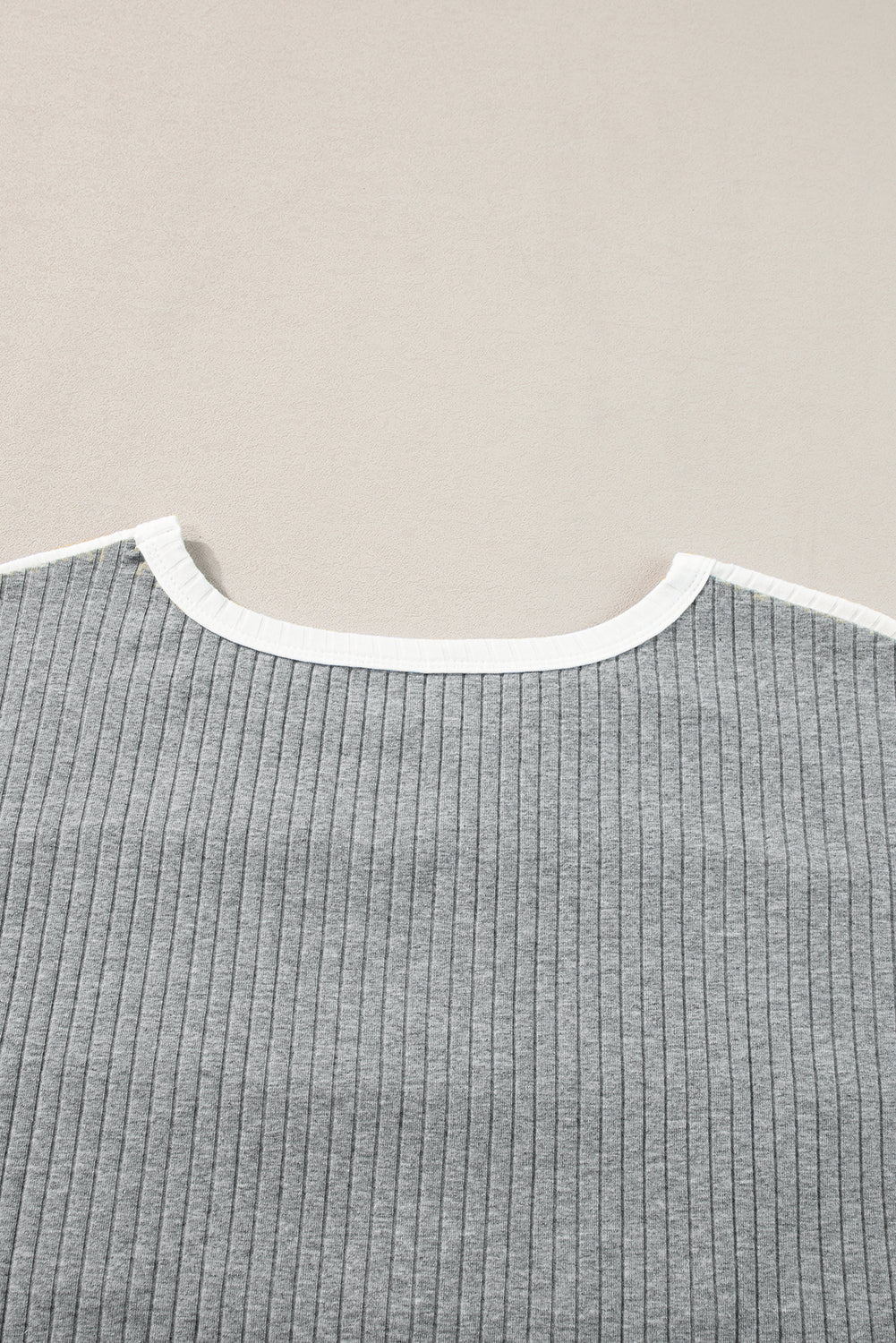 Gray Ribbed Color Block Patchwork T-shirt