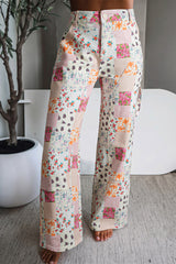 Jean large rose à patchwork floral, longueur entière