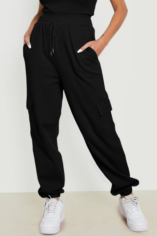 Schwarze Waffeltextur Frachttasche Joggerhose