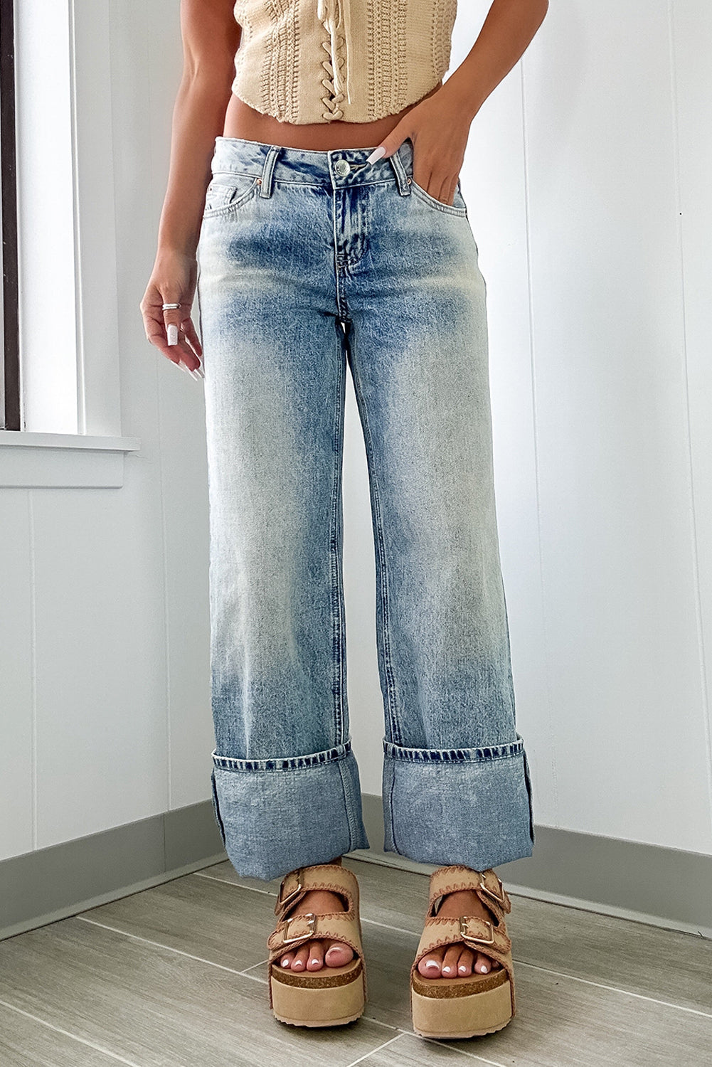 Myosotis High Rise Button Reißverschluss Fly Medium Wash Jeans