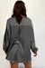 Grey waffle knit top with bubble sleeves and patchwork with exposed seams