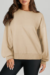 Plain Parchment Crew Neck Sweatshirt with High Low Hem