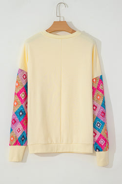 Apricot geometric print long sleeve crew neck top