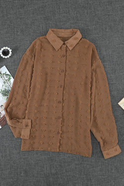 Long -sleeved brown polka dot shirt