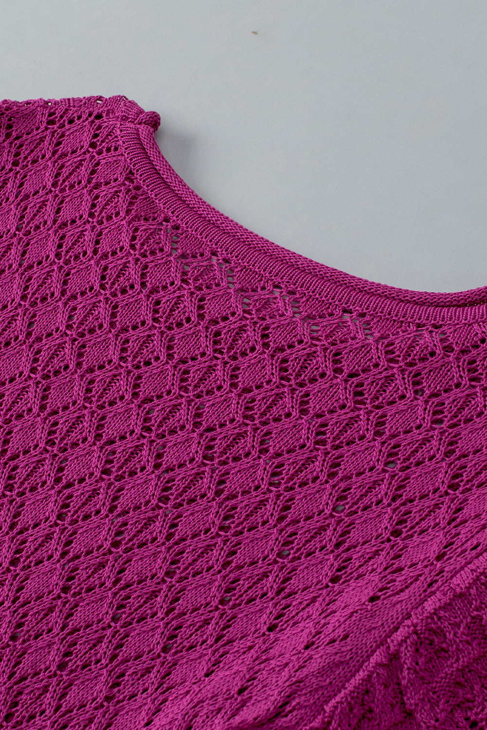 Violett gekräuselte Kurzarm Strukturierte Strickpullover