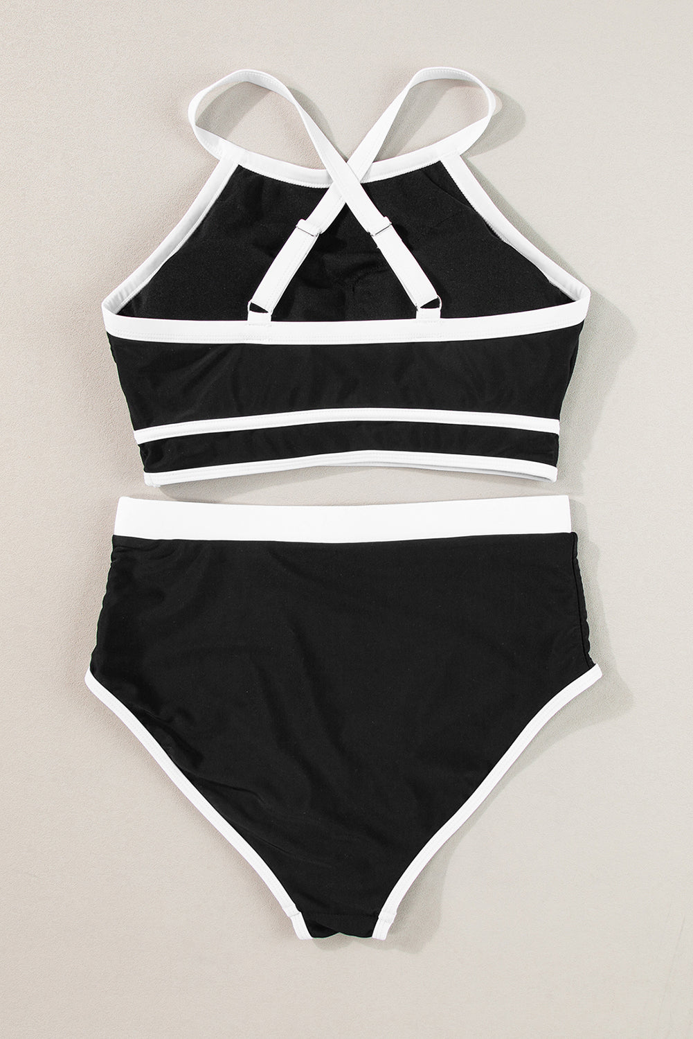 Black Contrast Trim Crisscross Back High Waited Bikini