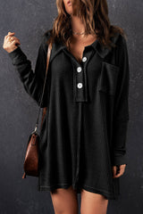 Long -sleeved buttoned button on black sprayed knitting