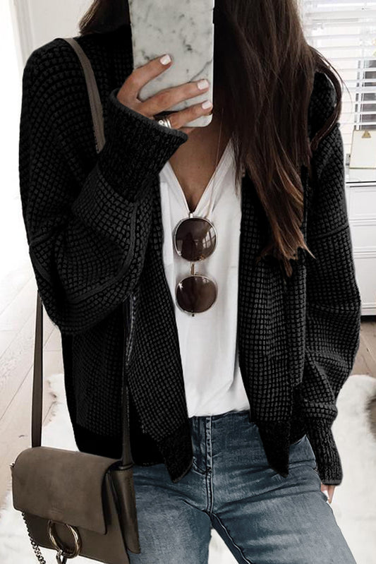 Contrasto plaid nero rivestimento anteriore aperto cardigan