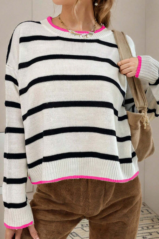 Blanc Stripe Color Contrast Drop Spolder Crew Noup Pull