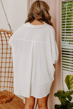 Oversize white shirt with 3/4 puffing sleeves