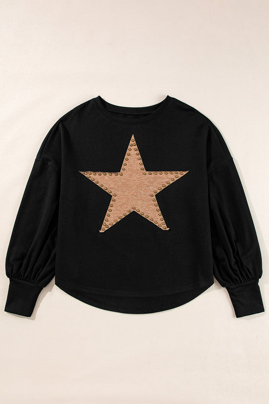 Black oversized high with long sleeves and studded star pattern