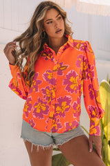 Chemise orange à manches lanternes et imprimé floral-A WOMAN WE LOVE