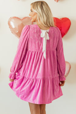 Velvet mini-rib and ruffled sleeves pink strawberry