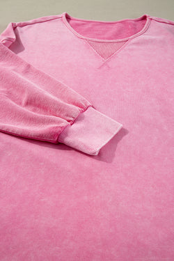 Sudadera de cuello redondo Rose con hombro caída y gran lavado de minerales