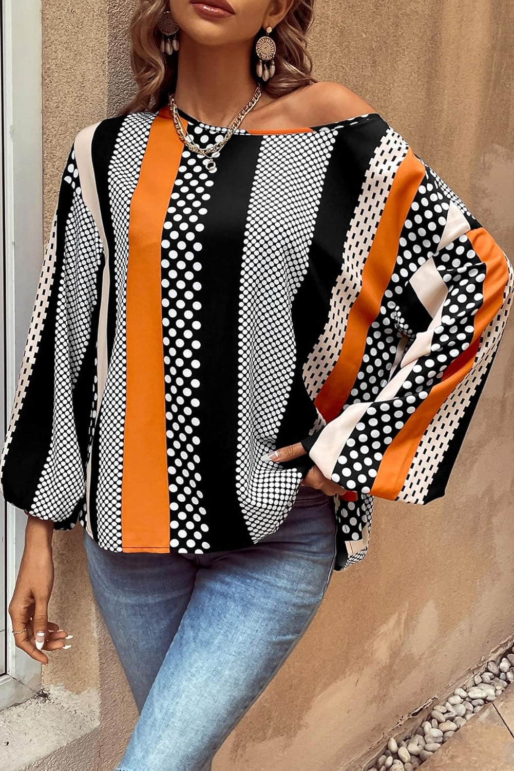 Chemisier orange à manches bouffantes imprimé *-A WOMAN WE LOVE
