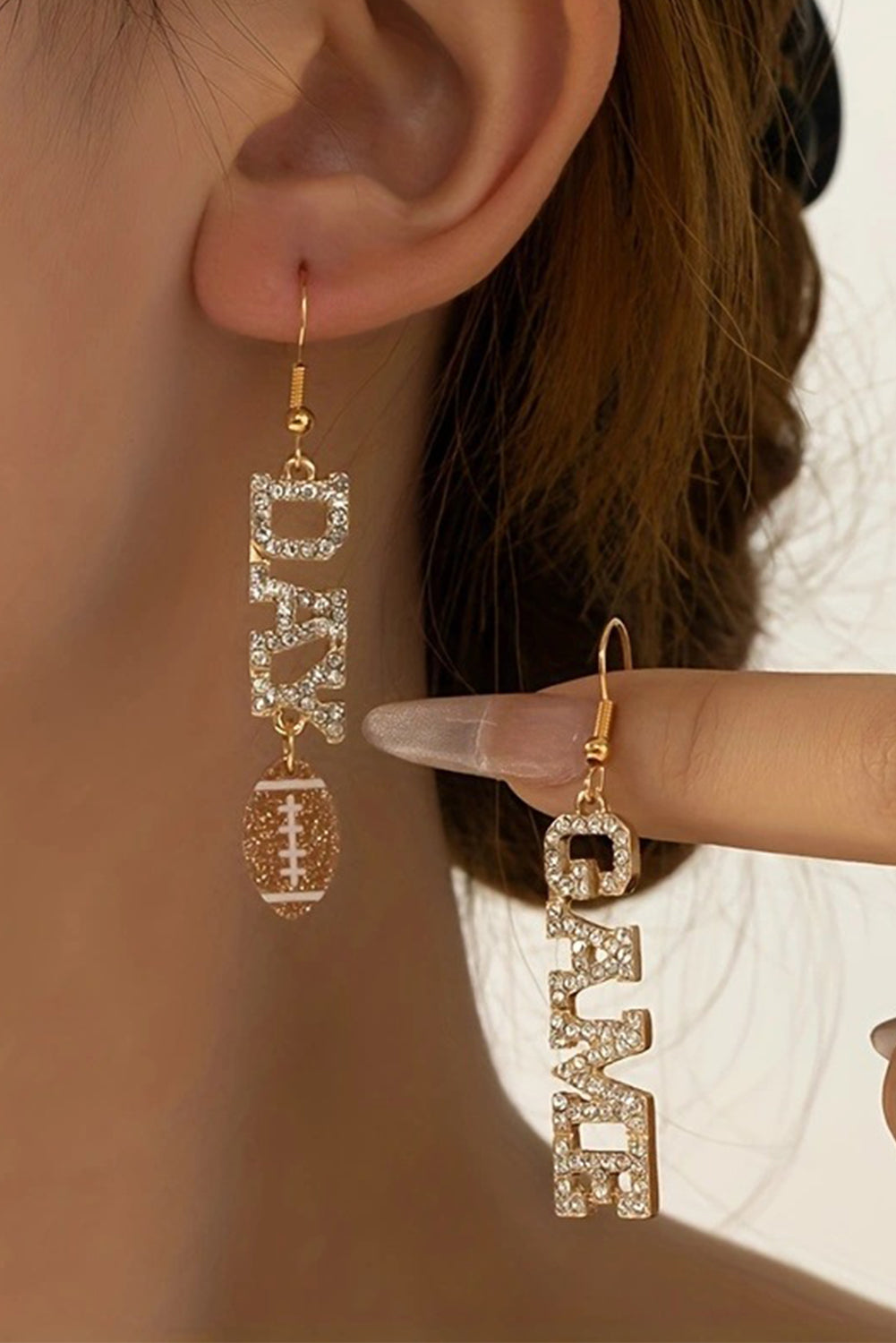 Boucles d'oreilles dorées en strass GAME DAY Rugby Football