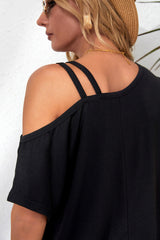 T-shirt noir asymétrique croisé à une épaule
