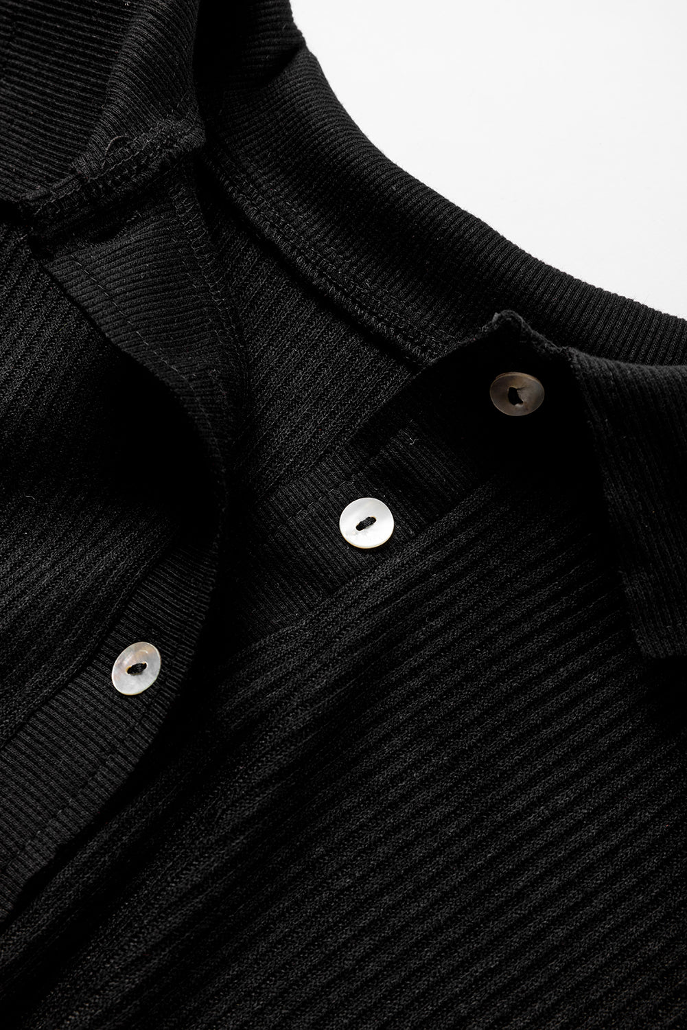 Black Ribbed Trined Collared Henley Top and Pantal