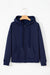 Navy Blue Solid Color Fleece Lined Zip Up Hoodie