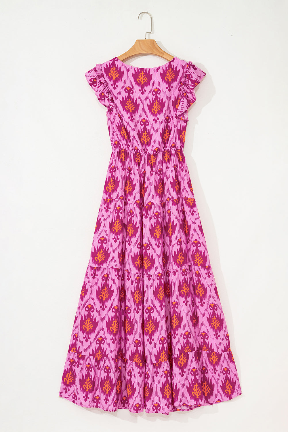 Robe longue à manches volantées et torsadées sur le devant à imprimé rétro Bonbon