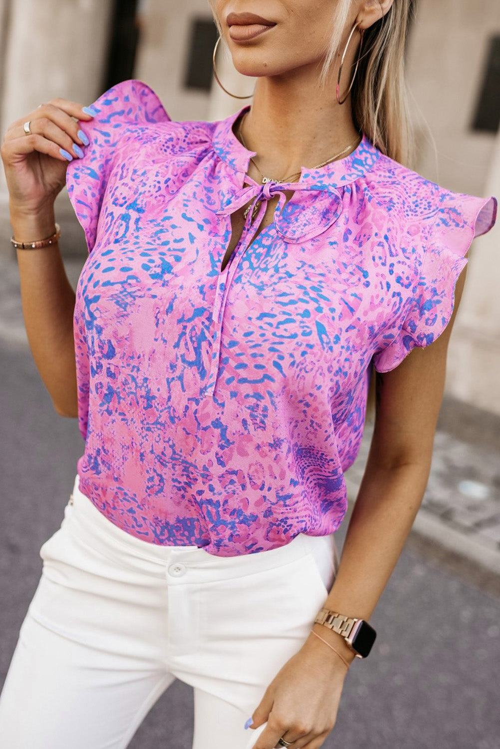 Purple Lace Up Stuffle Leopard Print Top