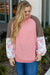 Pink Plaid Paisley Patchwork Raglan Sleeve Stitching Plus Size Top