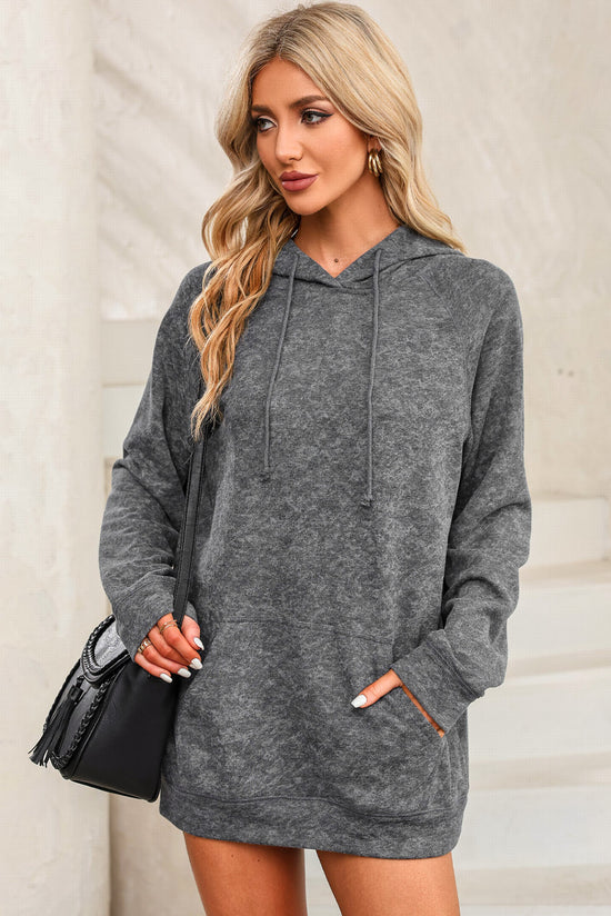 Mineral Washed Grey Drawstring Kangaroo Pocket Hoodie