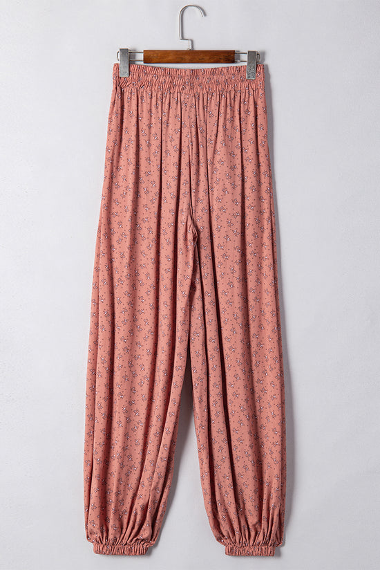 Pantalon de jogging large à imprimé floral bohème rose