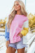 Bonbon Color Block Crew Neck Sweatshirt with Exposed Seams and Side Slits